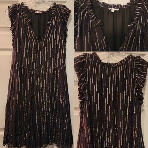 DRESS ~ a loves a Metallic Gold Stripes Ruffled Sleeves V-Neck DRESS • Large